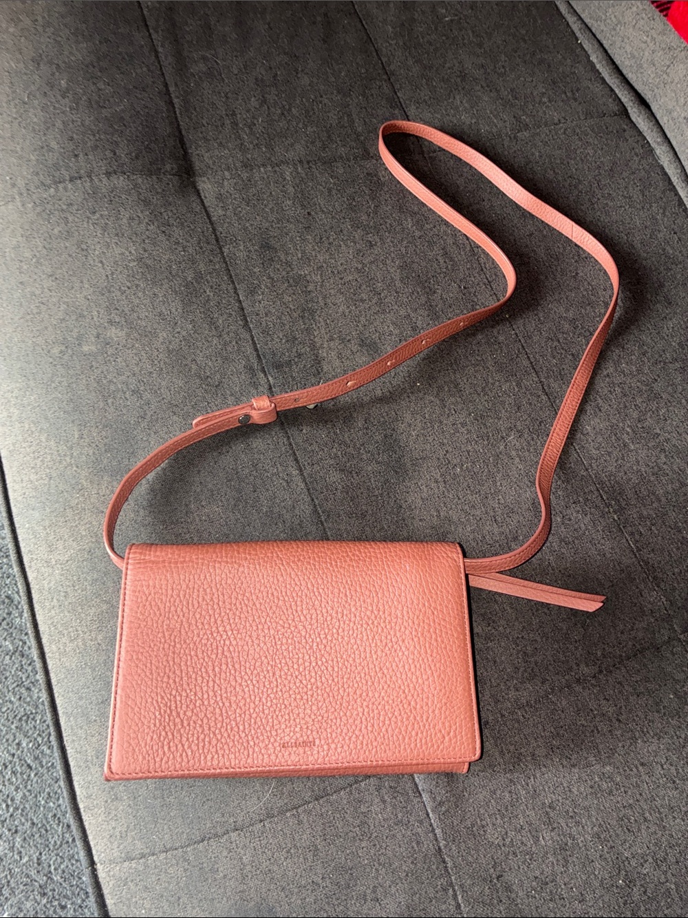AllSaints Pebbled Leather Crossbody/W.O.C. in apricot orange